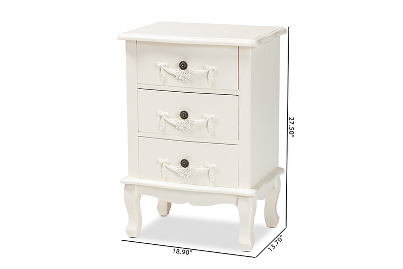 Merida Classic and Traditional White Finished Wood 3-Drawer End Table