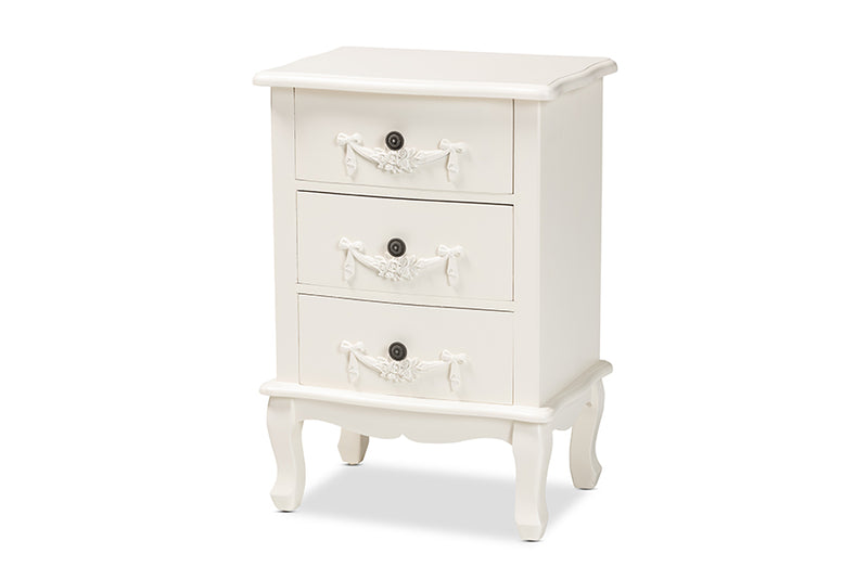 Merida Classic and Traditional White Finished Wood 3-Drawer End Table