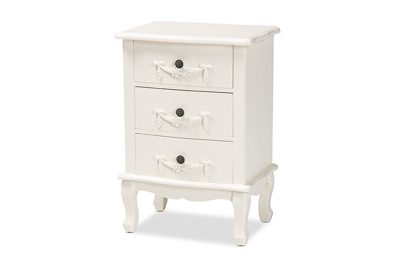 Merida White 3-Drawer End Table Baxton
