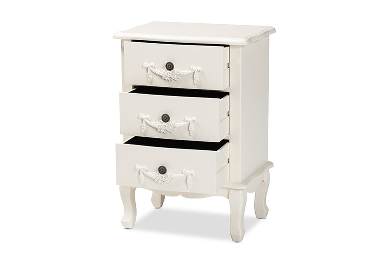 Merida White 3-Drawer End Table Baxton