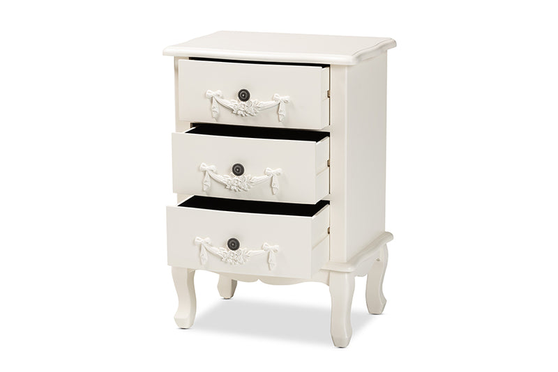 Merida Classic and Traditional White Finished Wood 3-Drawer End Table