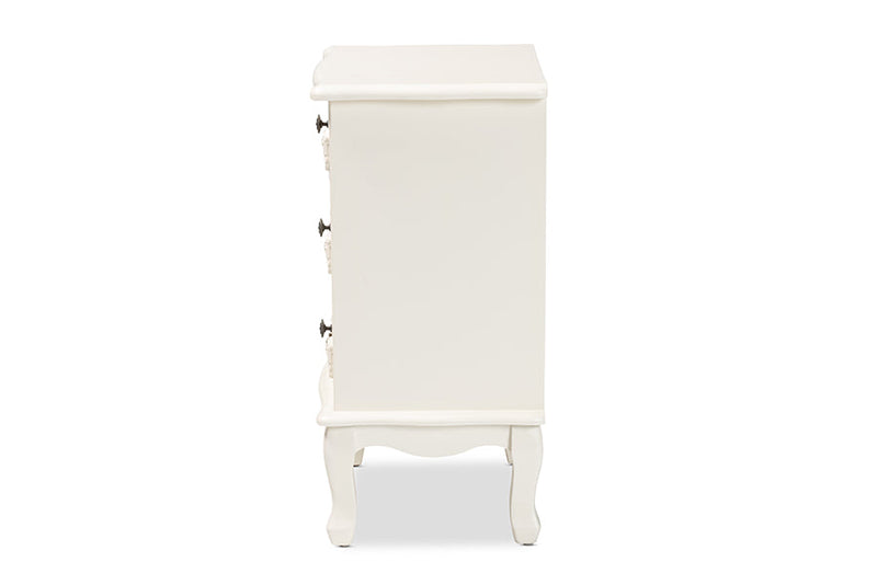 Merida White 3-Drawer End Table Baxton