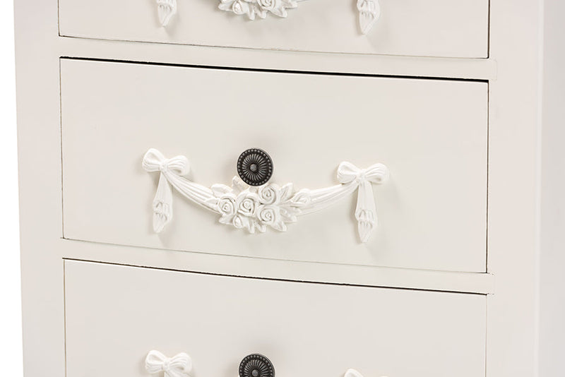 Merida White 3-Drawer End Table Baxton