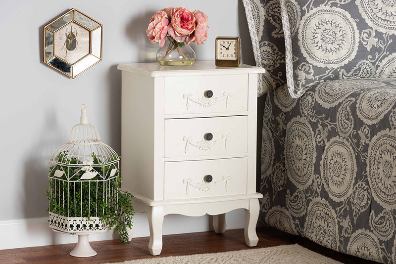 Merida White 3-Drawer End Table Baxton