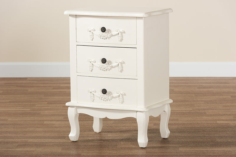 Merida Classic and Traditional White Finished Wood 3-Drawer End Table