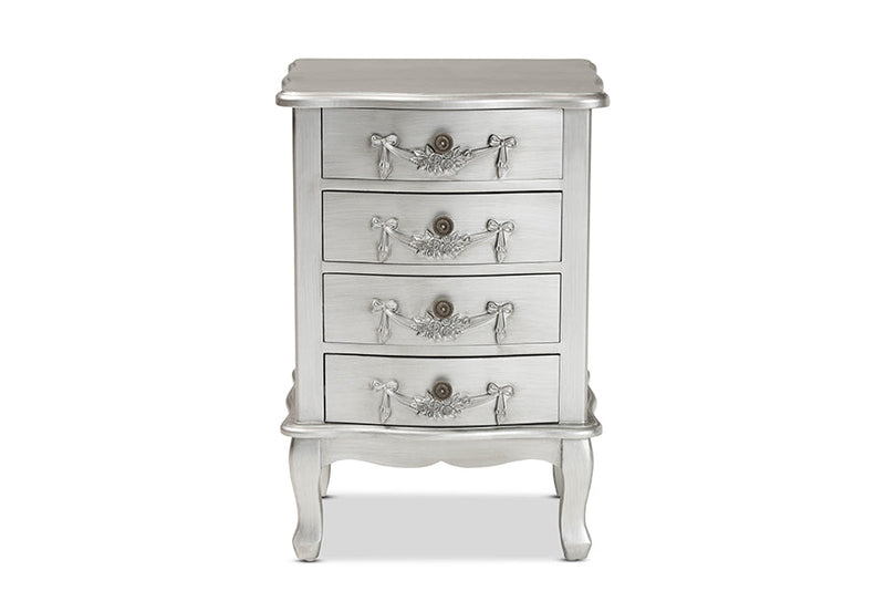 Merida Brushed Silver 4-Drawer End Table Baxton