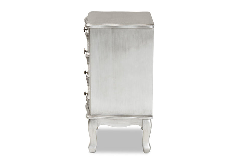 Merida Brushed Silver 4-Drawer End Table Baxton