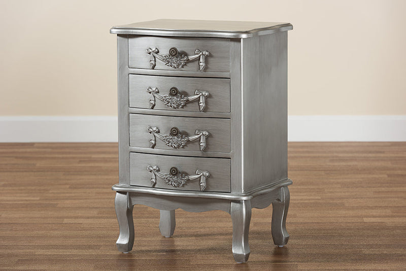 Merida Brushed Silver 4-Drawer End Table Baxton