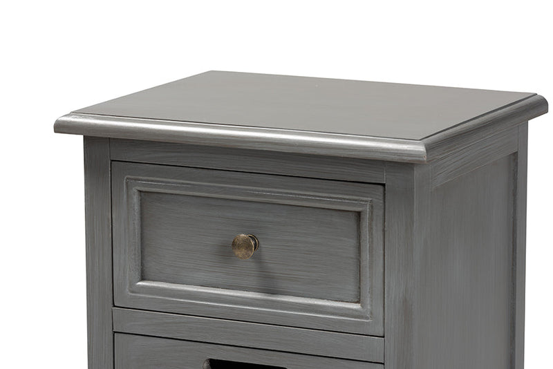 Danielle Gray and Synthetic Rattan 3-Drawer End Table Baxton