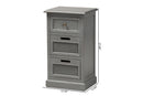 Danielle Gray and Synthetic Rattan 3-Drawer End Table Baxton
