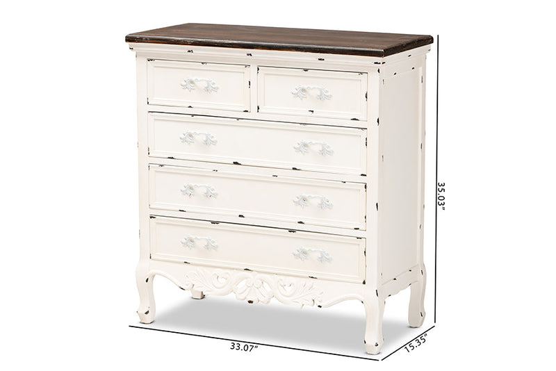 Firenze Two-Tone Walnut Brown and Antique White 5-Drawer Storage Cabinet Baxton