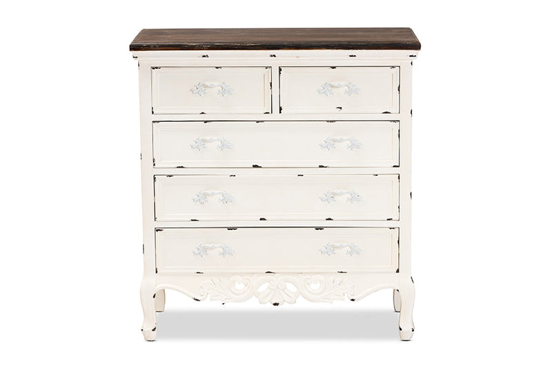 Firenze Two-Tone Walnut Brown and Antique White 5-Drawer Storage Cabinet Baxton