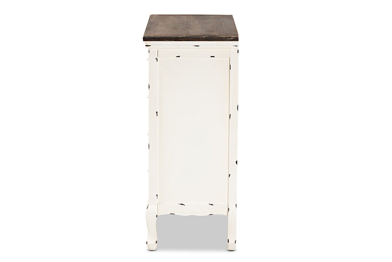 Firenze Two-Tone Walnut Brown and Antique White 5-Drawer Storage Cabinet Baxton
