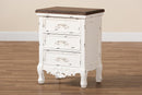 Firenze Walnut Brown and Antique White 3-Drawer End Table Baxton