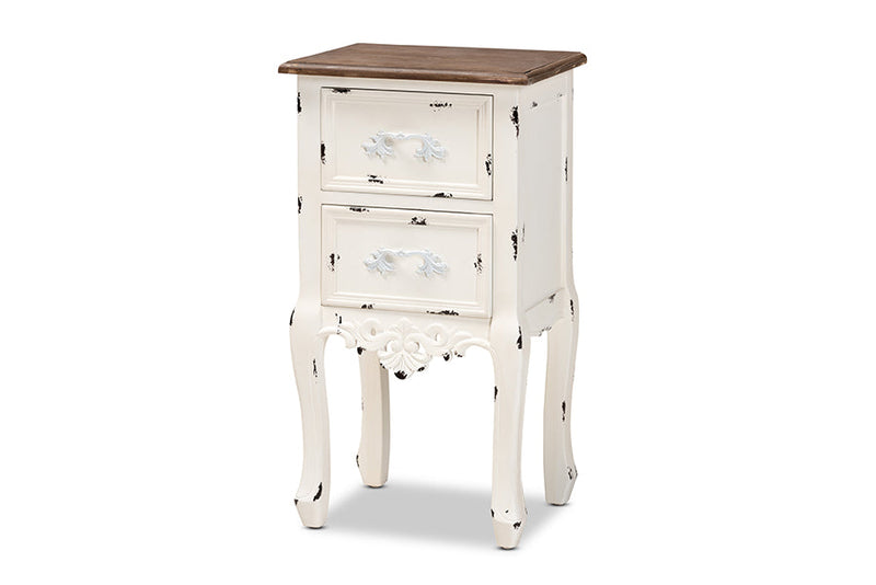 Firenze Two-Tone Walnut Brown and Antique White 2-Drawer End Table Baxton