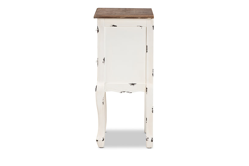 Firenze Classic and Traditional Two-Tone Walnut Brown and Antique White Finished Wood 2-Drawer End Table