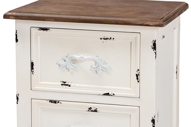 Firenze Two-Tone Walnut Brown and Antique White 2-Drawer End Table Baxton
