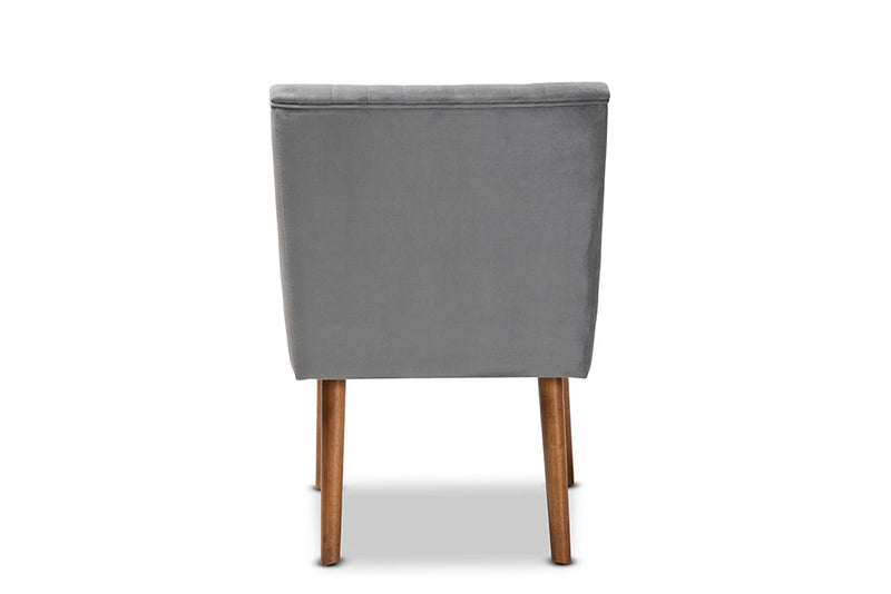 Freda Gray Velvet Upholstered and Walnut Brown Dining Chair Baxton