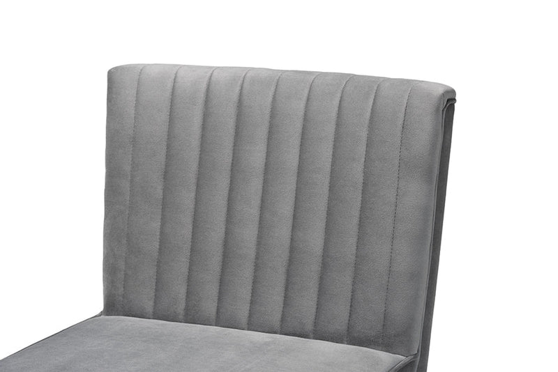 Freda Gray Velvet Upholstered and Walnut Brown Dining Chair Baxton