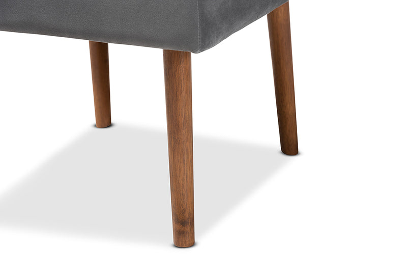 Freda Mid-Century Modern Gray Velvet Upholstered and Walnut Brown Finished Wood Dining Chair