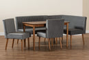 Freda Gray Velvet Upholstered and Walnut Brown 5-Piece Dining Nook Set Baxton