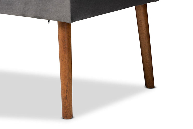 Freda Gray Velvet Upholstered and Walnut Brown 4Pc Dining Nook Set Baxton