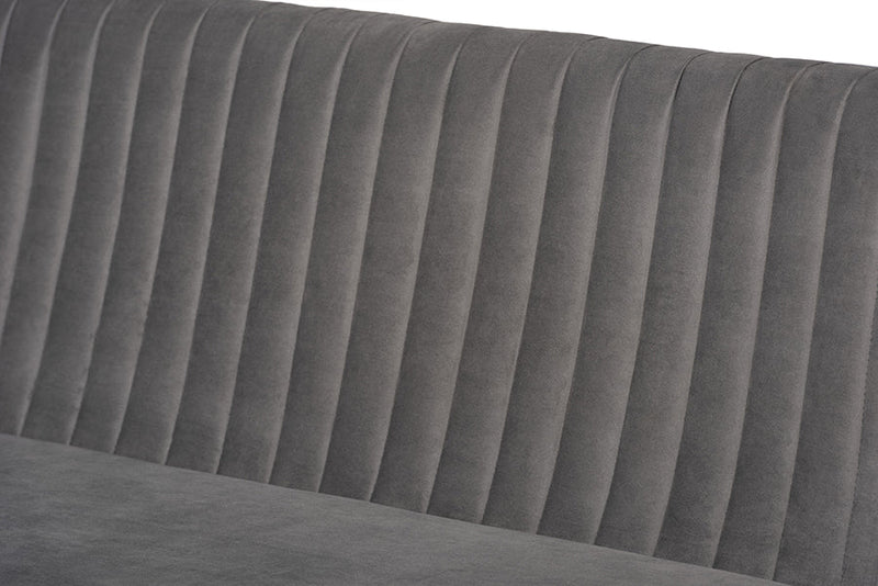 Freda Gray Velvet Upholstered and Walnut Brown 2Pc Dining Nook Banquette Set Baxton