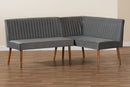 Freda Gray Velvet Upholstered and Walnut Brown 2Pc Dining Nook Banquette Set Baxton