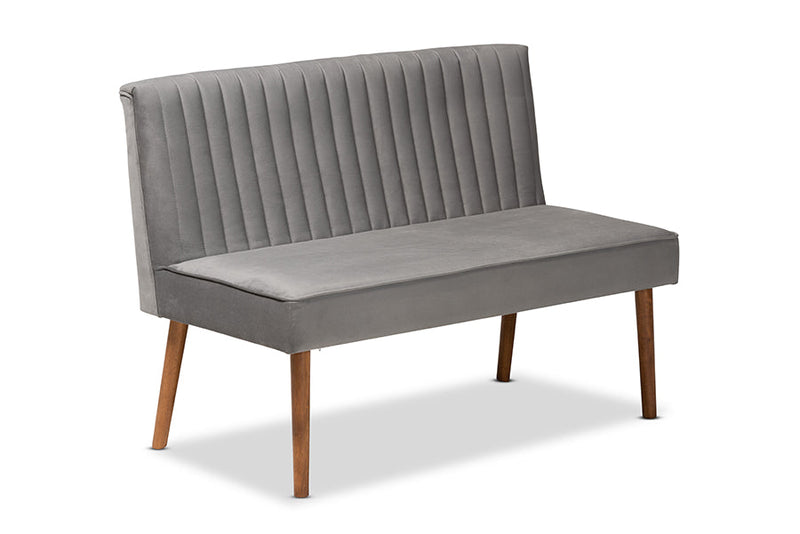 Freda Gray Velvet Upholstered and Walnut Brown 3-Piece Dining Nook Set Baxton
