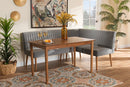 Freda Gray Velvet Upholstered and Walnut Brown 3-Piece Dining Nook Set Baxton