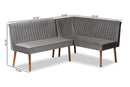 Freda Gray Velvet Upholstered and Walnut Brown 2Pc Dining Nook Banquette Set Baxton