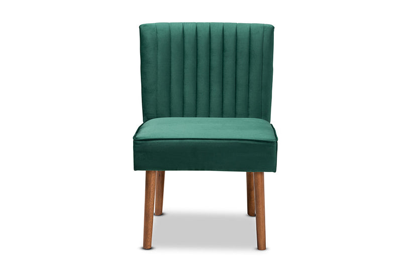 Freda Emerald Green Velvet Upholstered and Walnut Brown Dining Chair Baxton