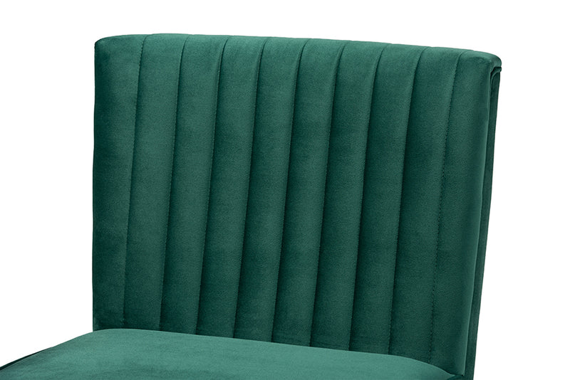 Freda Mid-Century Modern Emerald Green Velvet Upholstered and Walnut Brown Finished Wood Dining Chair