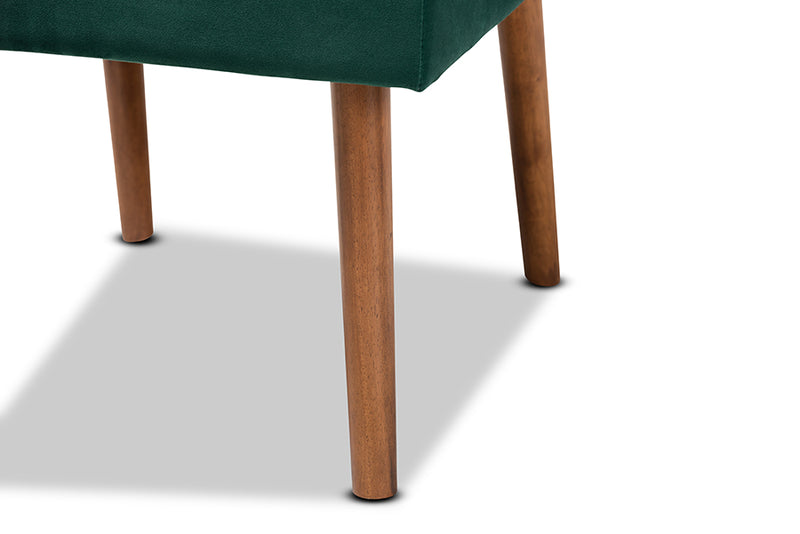 Freda Mid-Century Modern Emerald Green Velvet Upholstered and Walnut Brown Finished Wood Dining Chair