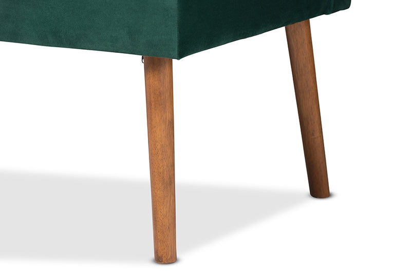 Freda Mid-Century Modern Emerald Green Velvet Upholstered and Walnut Brown Finished Wood 5-Piece Dining Nook Set