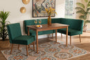 Freda Emerald Green Velvet Upholstered and Walnut Brown 4Pc Dining Nook Set Baxton