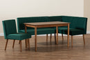 Freda Emerald Green Velvet Upholstered and Walnut Brown 4Pc Dining Nook Set Baxton