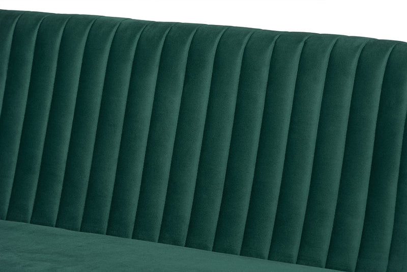 Freda Emerald Green Velvet Upholstered and Walnut Brown 4Pc Dining Nook Set Baxton