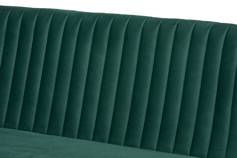 Freda Mid-Century Modern Emerald Green Velvet Upholstered and Walnut Brown Finished Wood 2-Piece Dining Nook Banquette Set