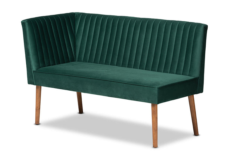 Freda Emerald Green Velvet Upholstered and Walnut Brown 3-Piece Dining Nook Set Baxton