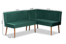 Freda Emerald Green Velvet Walnut Brown 2Pc Dining Nook Banquette Set Baxton