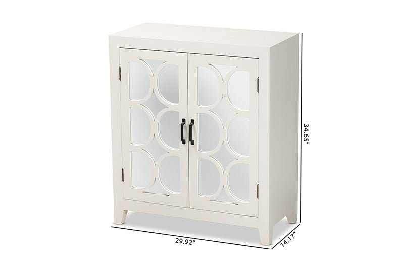 Abbas Modern and Contemporary White Finished Wood and Mirrored Glass 2-Door Sideboard