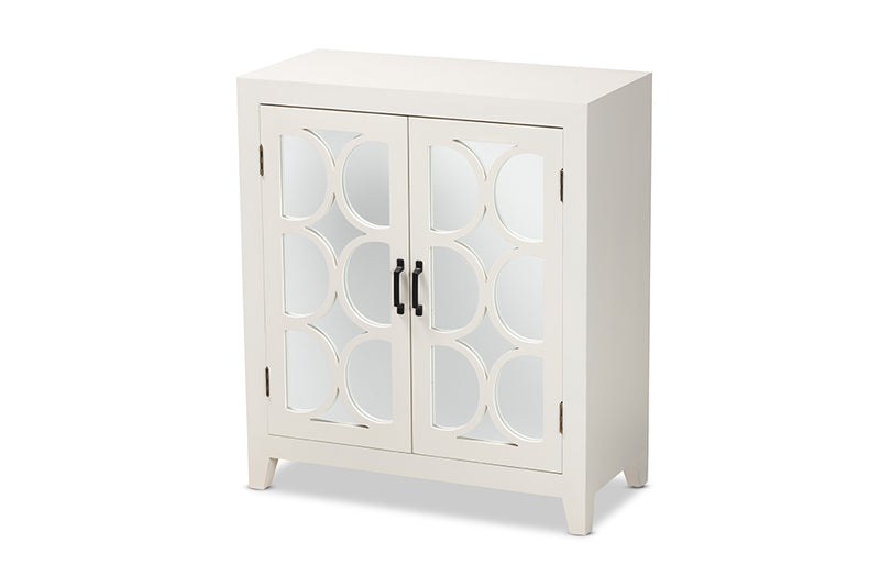 Abbas Modern and Contemporary White Finished Wood and Mirrored Glass 2-Door Sideboard