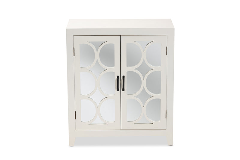 Abbas Modern and Contemporary White Finished Wood and Mirrored Glass 2-Door Sideboard