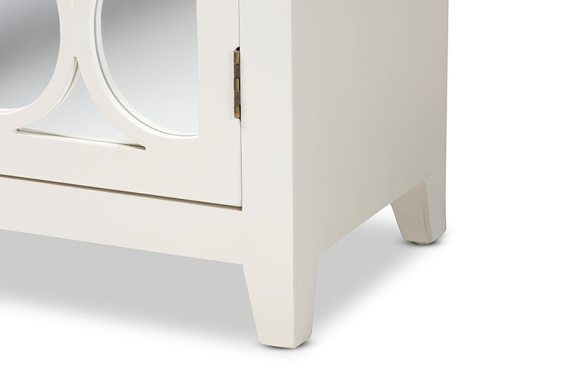 Abbas Modern and Contemporary White Finished Wood and Mirrored Glass 2-Door Sideboard