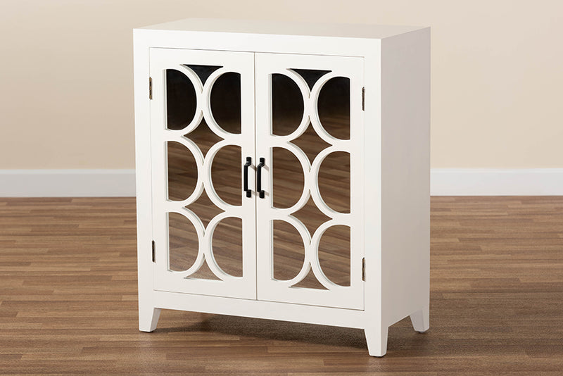 Abbas Modern and Contemporary White Finished Wood and Mirrored Glass 2-Door Sideboard