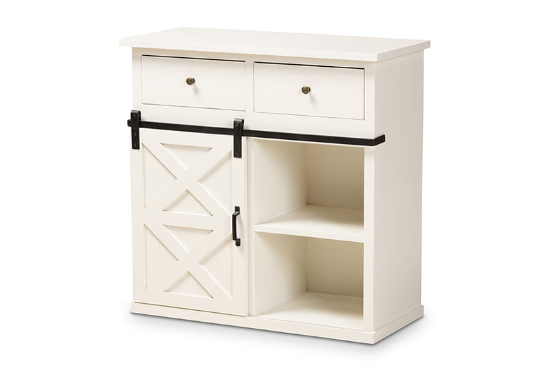 Odette Modern and Contemporary Farmhouse White Finished Wood and Black Metal 2-Door Sideboard Buffet