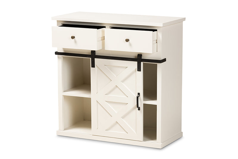 Odette Modern and Contemporary Farmhouse White Finished Wood and Black Metal 2-Door Sideboard Buffet