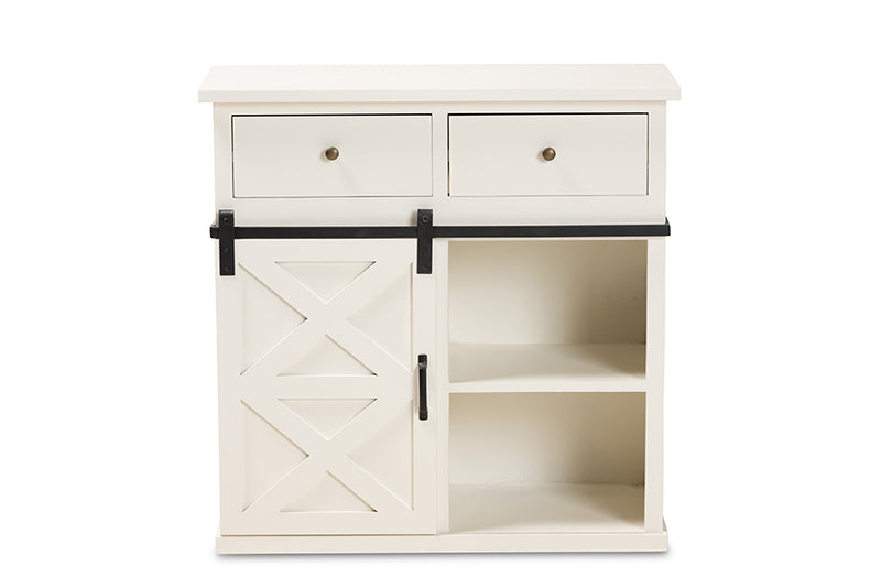 Odette Modern and Contemporary Farmhouse White Finished Wood and Black Metal 2-Door Sideboard Buffet