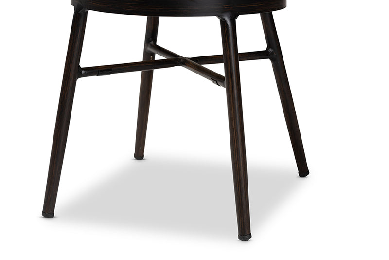 Noah Mid-Century Modern Dark Brown Finished Metal and Synthetic Rattan 2-Piece Dining Chair Set